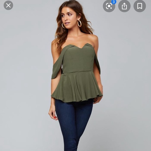 Bebe Army Green V-Neck Off Shoulder Drape Top 00 - Picture 3 of 7